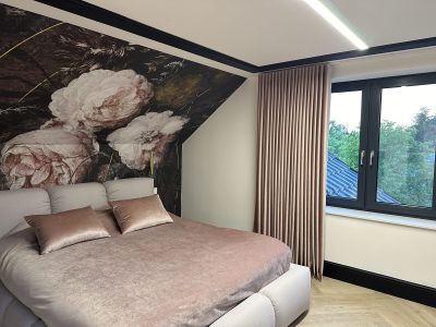 Beautiful bedroom curtains in powder pink