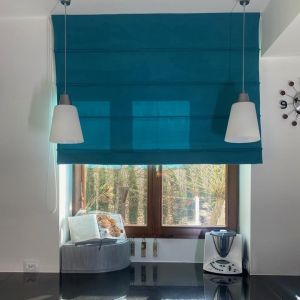 Teal Roman blind for the kitchen